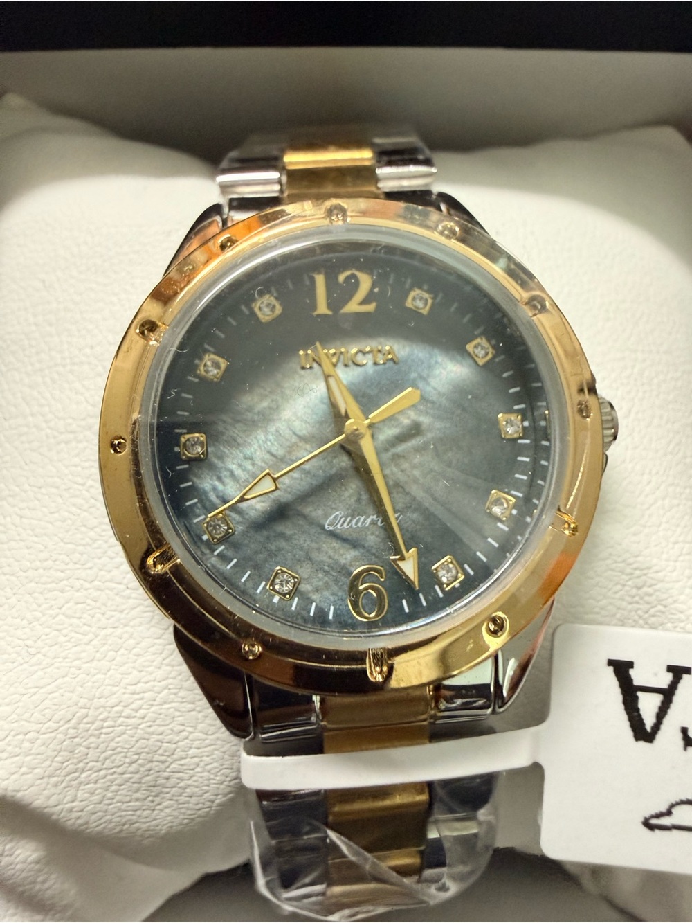 Invicta Womans Two-Tone Gold and Silver Dress Watch - Black Mother of pearl Dial